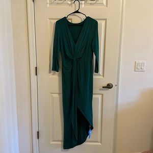 Green dress with open slit in front